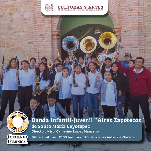 Concierto dominical con la Banda Infantil-Juvenil Aires Zapotecos en el Zócalo de Oaxaca