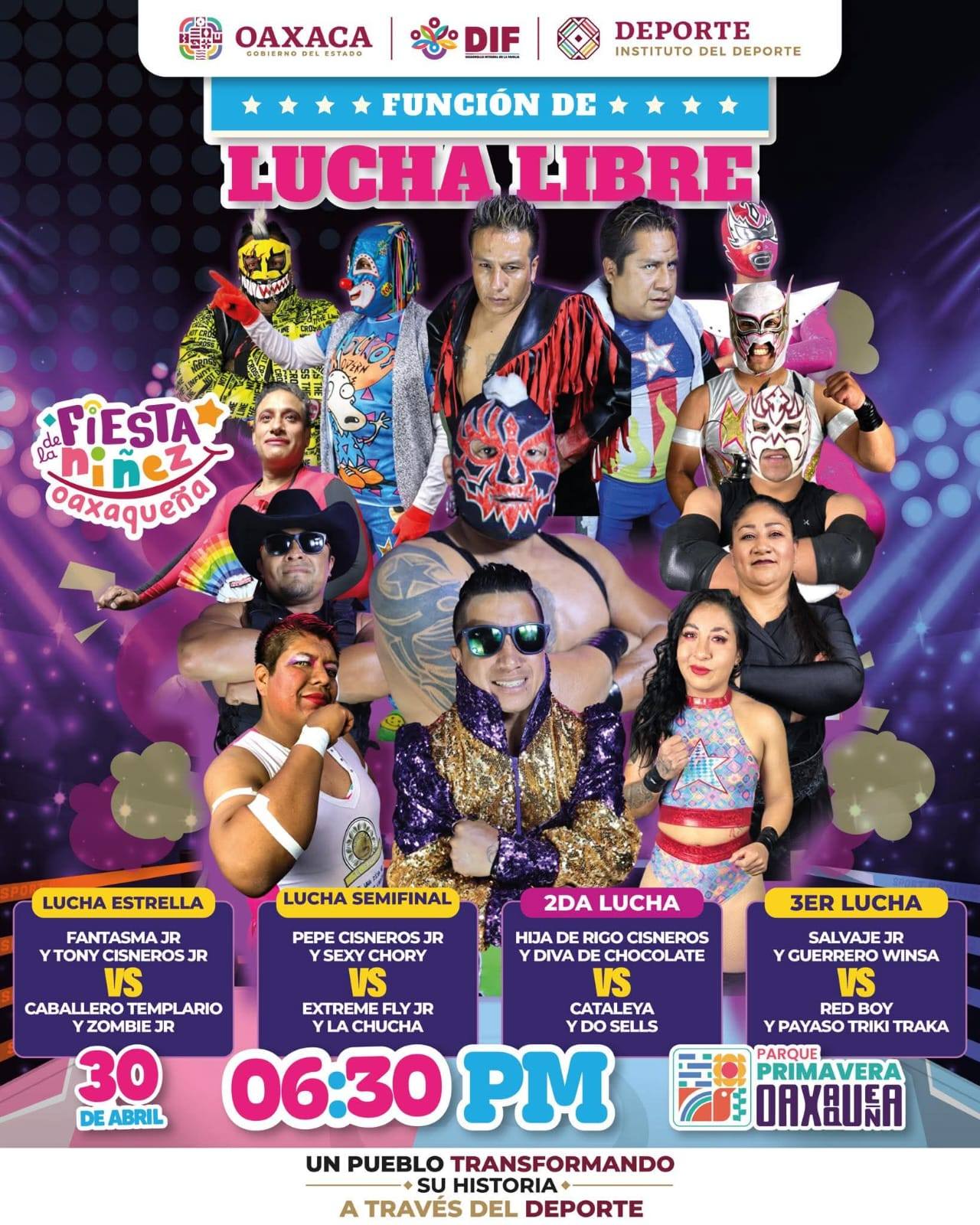 Función de lucha libre por la Niñez Oaxaqueña 2026 en Parque Primavera