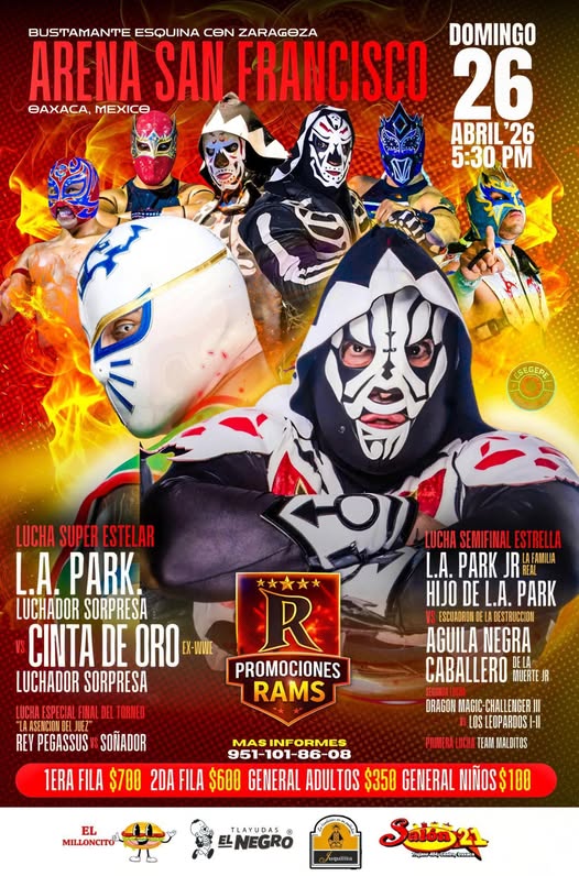 Lucha Libre Mundial en Oaxaca: L.A. Park vs Cinta de Oro en Arena San Francisco
