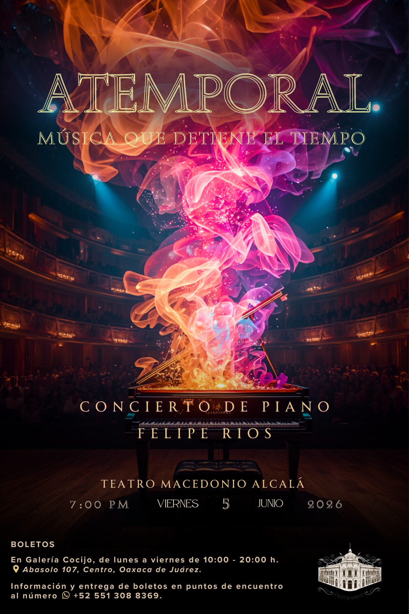 ATEMPORAL en Oaxaca 2026: concierto de piano y luces en el Teatro Macedonio Alcalá