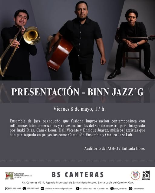 Concierto de Binn Jazz'G en Oaxaca 2026: jazz en vivo gratis en el AGEO