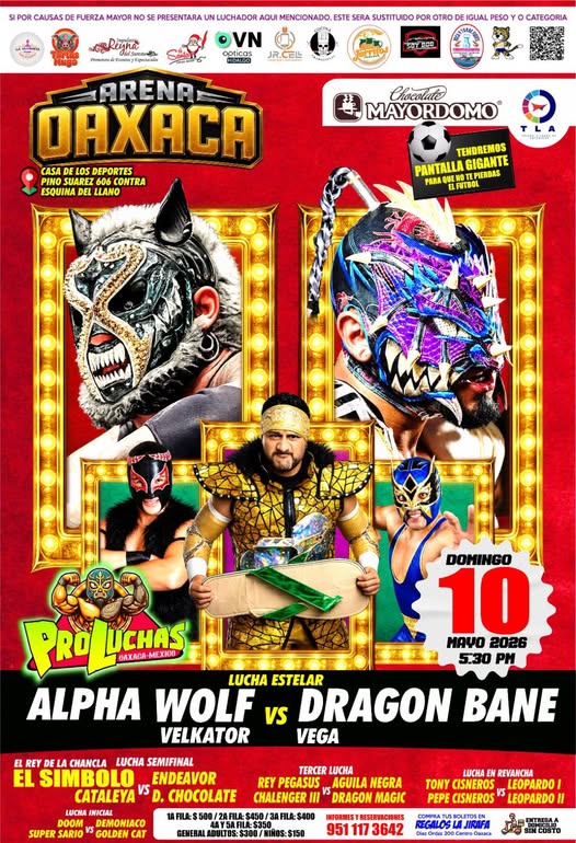 Alpha Wolf vs Dragon Bane en Oaxaca 2026: lucha libre en Arena Oaxaca