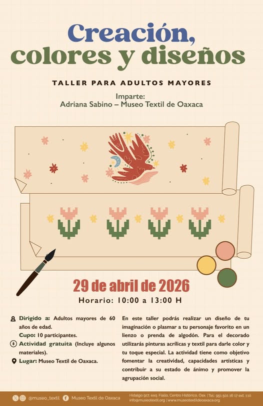 Taller gratuito para adultos mayores: Creación, colores y diseños en Oaxaca